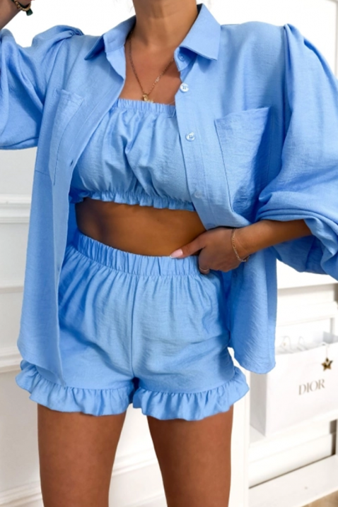 JULIANIA BLUE modern női háromrészes szett inggel, melltartóval és rövidnadrággal, Szín: kék, IVET.HU - A te online butikod.