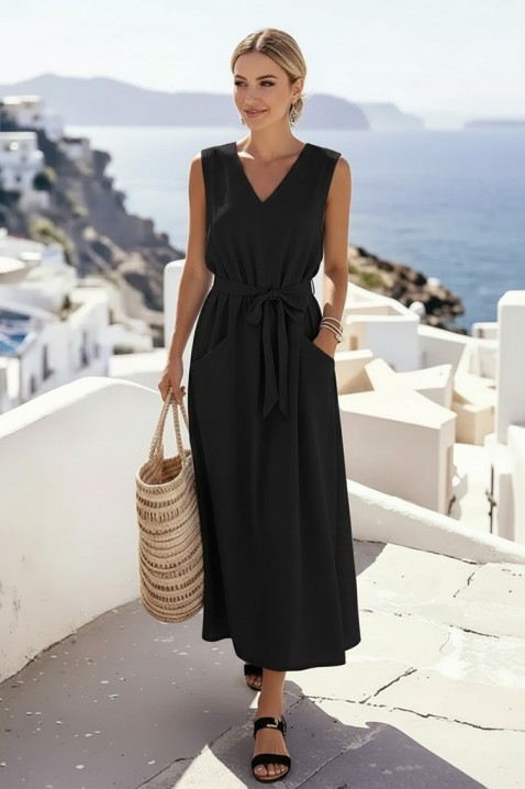 JASMINIA BLACK finom midi ruha textil övvel és díszzsebekkel, Szín: fekete, IVET.HU - A te online butikod.