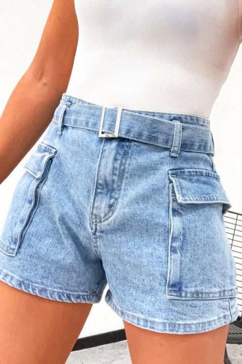 KALEDIANA női farmer rövidnadrág dekoratív övvel, cargo zsebekkel, Szín: denim, IVET.HU - A te online butikod.