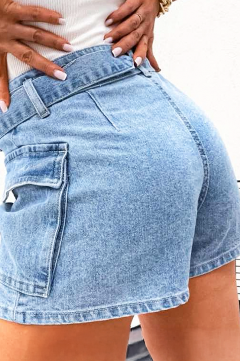 KALEDIANA női farmer rövidnadrág dekoratív övvel, cargo zsebekkel, Szín: denim, IVET.HU - A te online butikod.