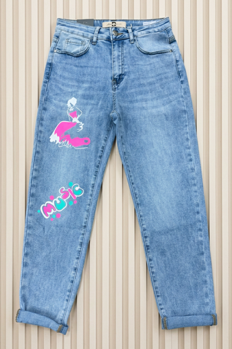 RELASIA egyenes szabású női farmer művészi mintával, Szín: denim, IVET.HU - A te online butikod.