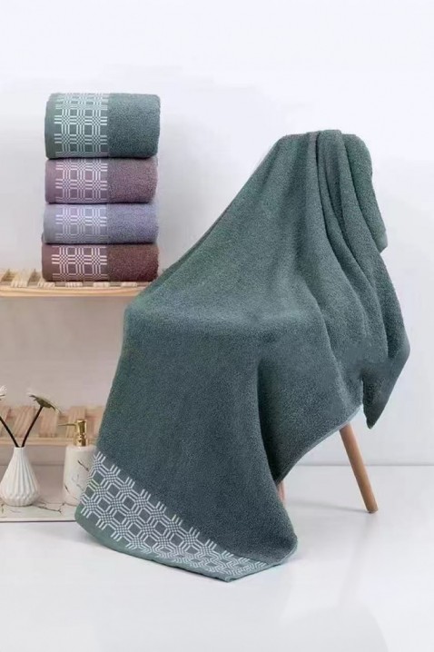 KARPINA GREEN dekoratív szegéllyel, puha textúrával 70x140 cm frottír törölköző, Szín: zöld, IVET.HU - A te online butikod.