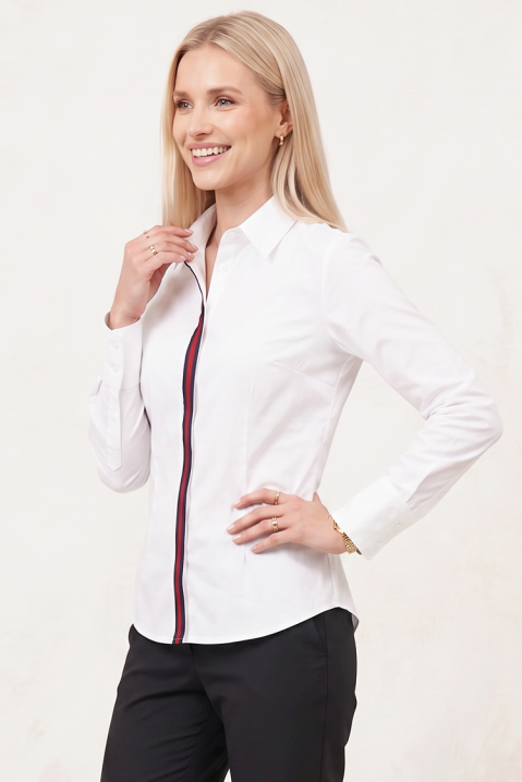 LARENTISA WHITE elegáns női blúz kontrasztos díszítéssel, Szín: fehér, IVET.HU - A te online butikod.