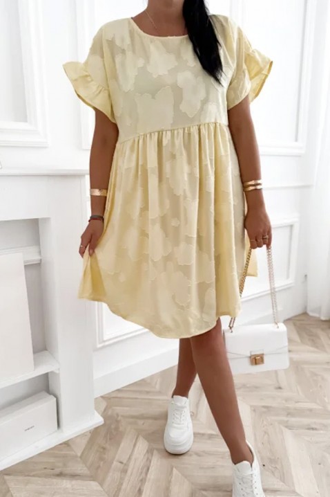 MAJESTICA YELLOW bő rövid ruha virágmintával, zsebekkel és hangsúlyos ujjal, Szín: sárga, IVET.HU - A te online butikod.