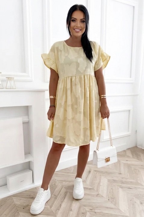 MAJESTICA YELLOW bő rövid ruha virágmintával, zsebekkel és hangsúlyos ujjal, Szín: sárga, IVET.HU - A te online butikod.