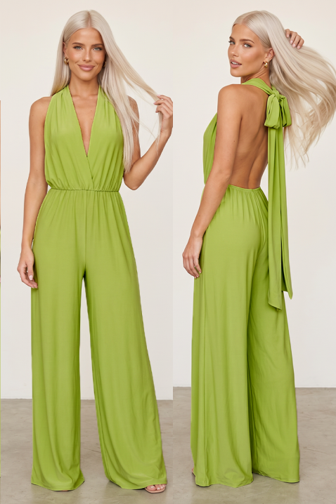 VIRELINA LIME szexi női overál mély hátkivágással és elegánsan bő sziluettel, Szín: lime zöld, IVET.HU - A te online butikod.