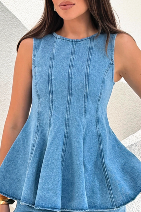EFORISIA női farmer szett peplum toppal és rövidnadrággal, Szín: denim, IVET.HU - A te online butikod.