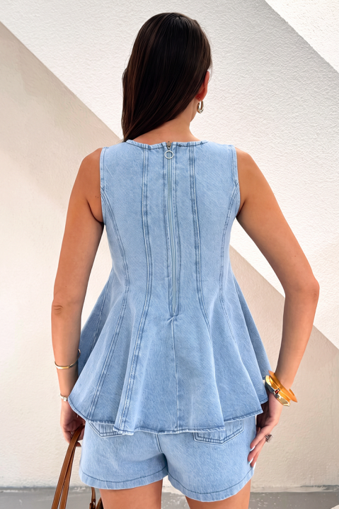 EFORISIA női farmer szett peplum toppal és rövidnadrággal, Szín: denim, IVET.HU - A te online butikod.