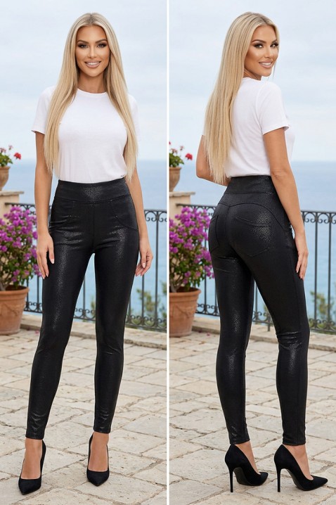 LUCENTINA BLACK magas derekú, alakformáló, elasztikus női leggings fényes felülettel, Szín: fekete, IVET.HU - A te online butikod.