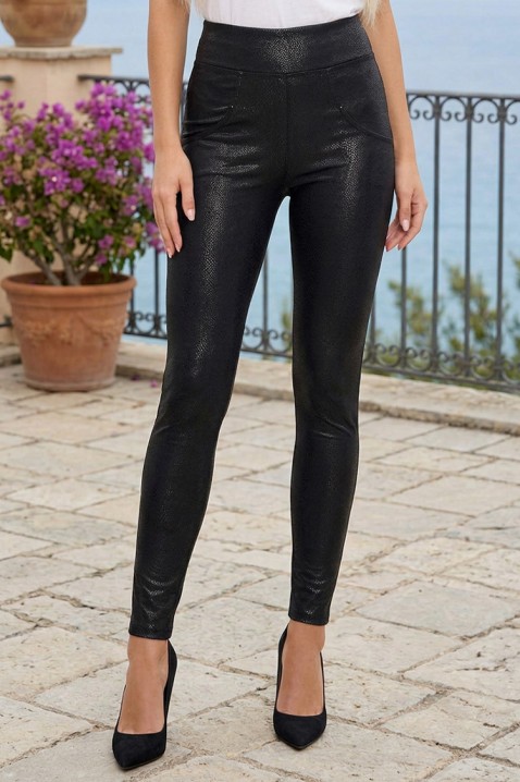 LUCENTINA BLACK magas derekú, alakformáló, elasztikus női leggings fényes felülettel, Szín: fekete, IVET.HU - A te online butikod.