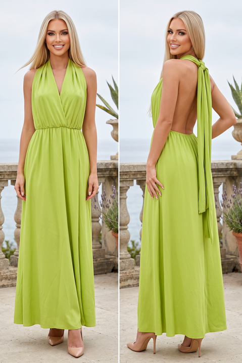 AMARIVELSA LIME elegáns hosszú ruha halter nyakkivágással, nyitott háttal és hosszú megkötőkkel, Szín: lime zöld, IVET.HU - A te online butikod.