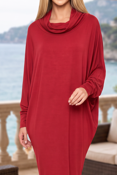 JEDYNA RED sportos-elegáns, denevérujjú, midi ruha, Szín: piros, IVET.HU - A te online butikod.