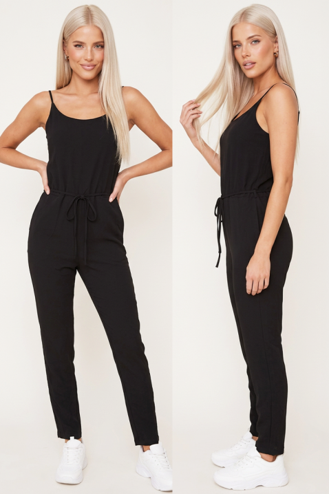 SEZERIA BLACK sportos-elegáns női overál derékmegkötővel, Szín: fekete, IVET.HU - A te online butikod.