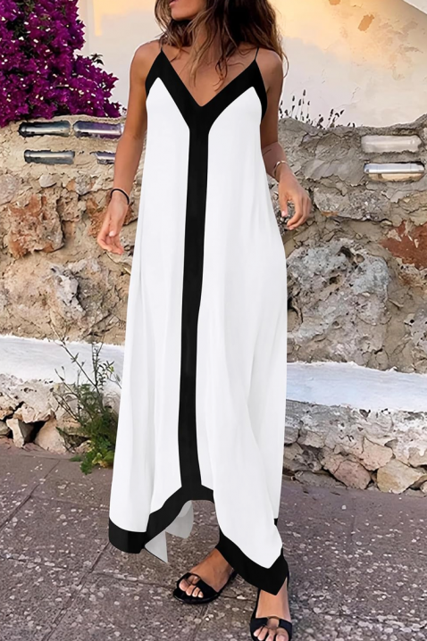 HRISIENA laza szabású maxi ruha kontrasztos szegéllyel, Szín: fehér, IVET.HU - A te online butikod.