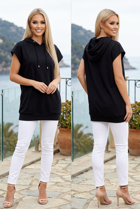 KOSTELIA BLACK sportos-elegáns, ujjatlan női tunika kapucnis hoodie fazonban, Szín: fekete, IVET.HU - A te online butikod.
