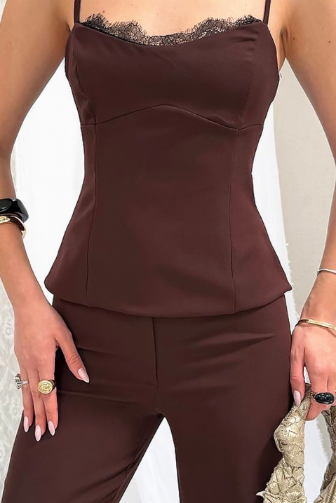 MOREZIA BROWN női elegáns szett hangsúlyos hátrésszel és csipkés részletekkel, Szín: barna, IVET.HU - A te online butikod.