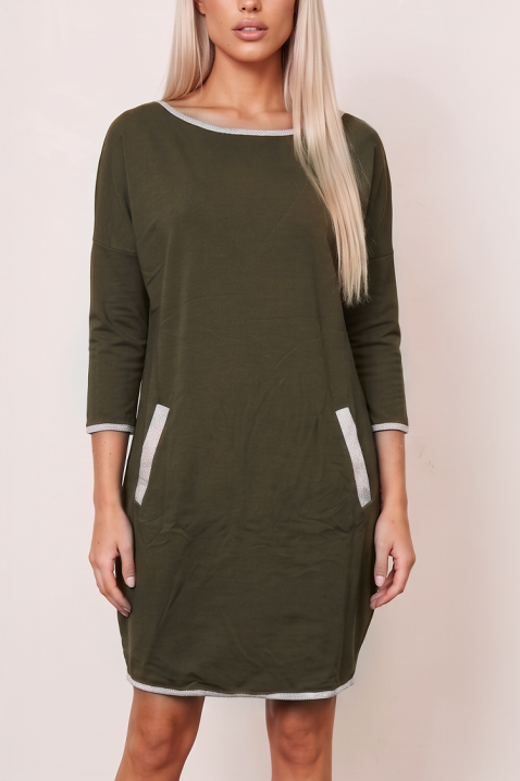 MEISONA KHAKI sportos-elegáns, mindennapi tunika ruha 3/4-es ujjal és zsebekkel, Szín: khaki, IVET.HU - A te online butikod.