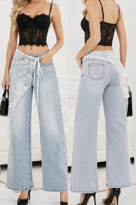 VEILIA széles szárú női farmernadrág dekoratív csipkeövvel, Szín: denim, IVET.HU - A te online butikod.