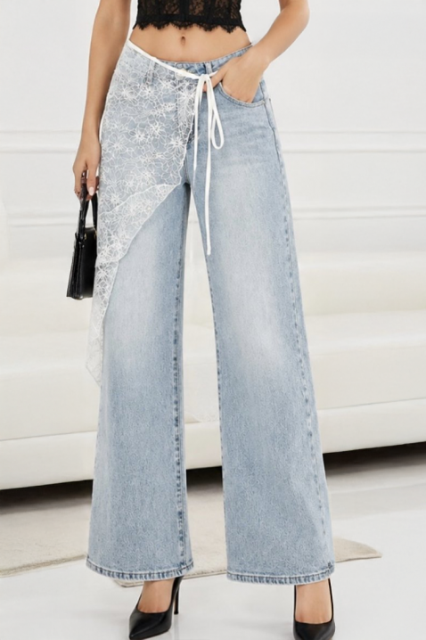 VEILIA széles szárú női farmernadrág dekoratív csipkeövvel, Szín: denim, IVET.HU - A te online butikod.