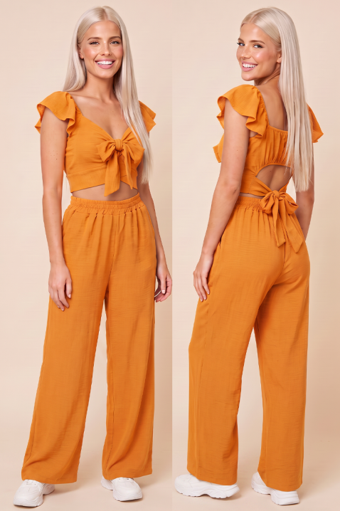 SVENSELA ORANGE nyári, két részes női szett: bő szárú nadrág és megkötős crop top, Szín: narancssárga, IVET.HU - A te online butikod.