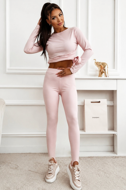 NOISIANA PINK női sport szett, virágos részlettel díszített cropped top és testhezálló, magas derekú leggings, Szín: rózsaszín, IVET.HU - A te online butikod.