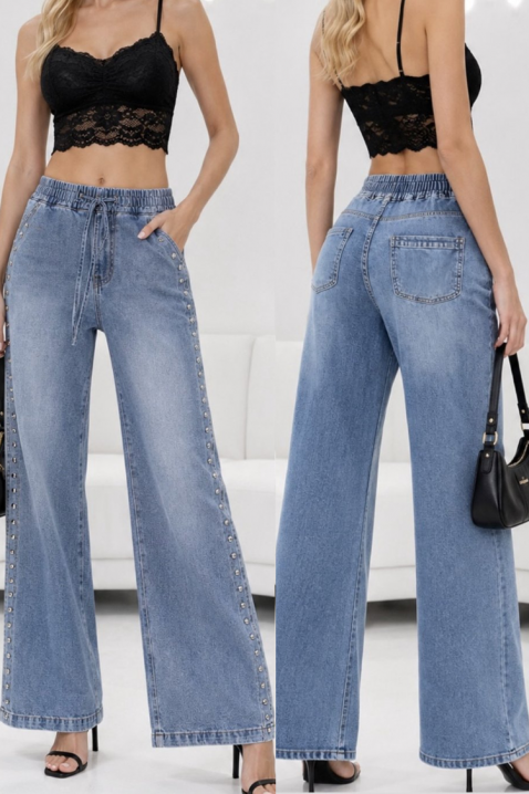 LUCETA magas derekú, modern vonalú, bő szárú női farmernadrág, Szín: denim, IVET.HU - A te online butikod.