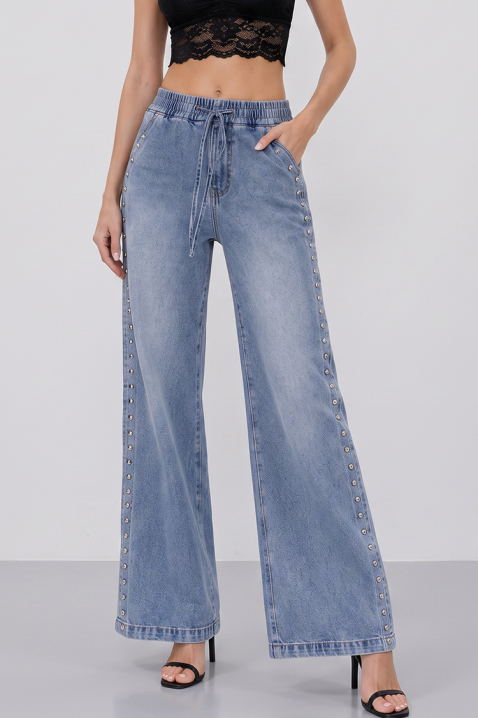 LUCETA magas derekú, modern vonalú, bő szárú női farmernadrág, Szín: denim, IVET.HU - A te online butikod.