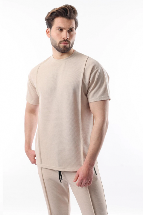 KASTORO férfi szett dombornyomott, strukturált anyagból, nadrággal és pólóval, Szín: bézs, IVET.HU - A te online butikod.