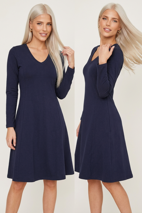MORINIA NAVY letisztult, rövid ruha hosszú ujjakkal és elegáns V-nyakkivágással, Szín: sötétkék, IVET.HU - A te online butikod.