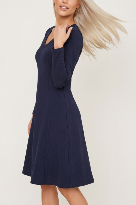 MORINIA NAVY letisztult, rövid ruha hosszú ujjakkal és elegáns V-nyakkivágással, Szín: sötétkék, IVET.HU - A te online butikod.