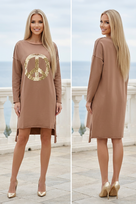 VASIANA BEIGE aszimmetrikus, sportosan elegáns, bő szabású ruha flitterekkel, Szín: bézs, IVET.HU - A te online butikod.