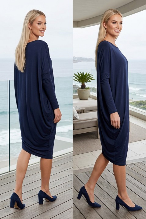 IMERINIA NAVY oversize szabású, laza midi ruha hosszú ujjakkal, Szín: sötétkék, IVET.HU - A te online butikod.