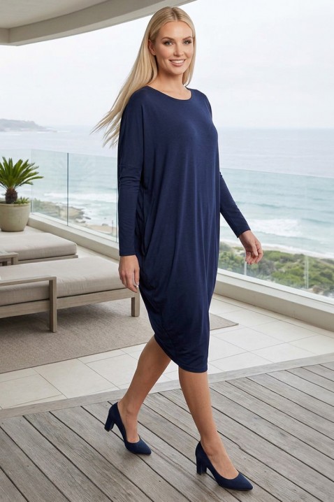 IMERINIA NAVY oversize szabású, laza midi ruha hosszú ujjakkal, Szín: sötétkék, IVET.HU - A te online butikod.