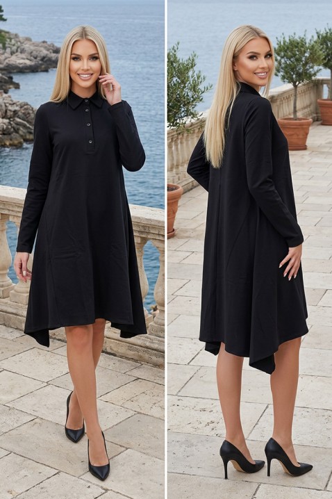 PRESIZIA BLACK aszimmetrikus szabású, bővülő elegáns midi ruha, Szín: fekete, IVET.HU - A te online butikod.