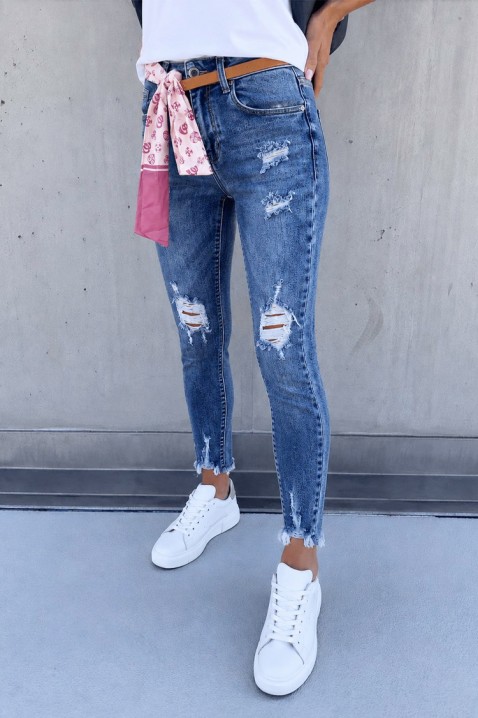BELTANA magas derekú, slim fit farmernadrág szatén övvel, Szín: kék, IVET.HU - A te online butikod.