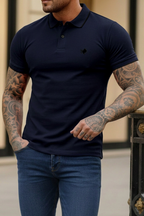 MORIFO DARK BLUE pamut férfi póló kontrasztos részletekkel, karcsúsított szabással, Szín: sötétkék, IVET.HU - A te online butikod.