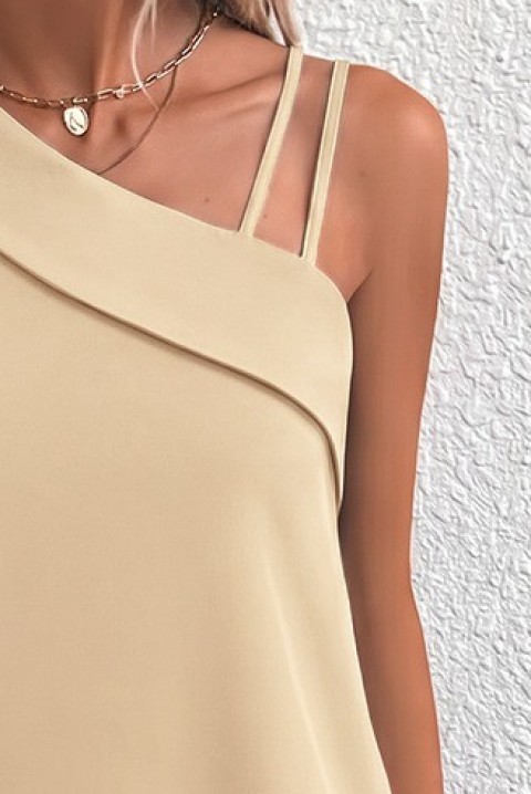IVRINIA BEIGE elegáns rövid ruha aszimmetrikus dekoltázzsal, bő fazonnal, Szín: bézs, IVET.HU - A te online butikod.
