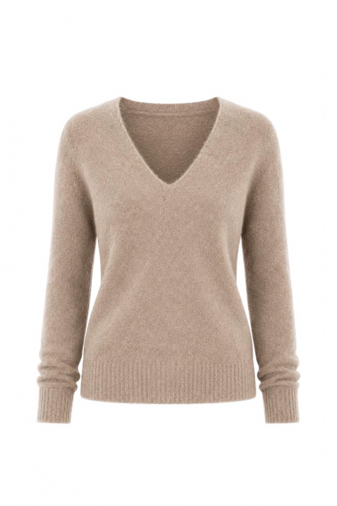 BAREMIA BEIGE karcsúsított női pulóver V-nyakkivágással, Szín: bézs, IVET.HU - A te online butikod.