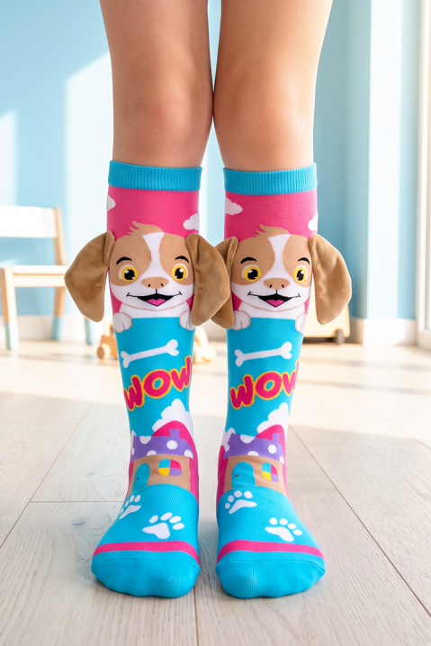 PUPPY PAW térdig érő gyerek zokni 3D kutyus mintával és puha fülekkel, Szín: multicolor, IVET.HU - A te online butikod.