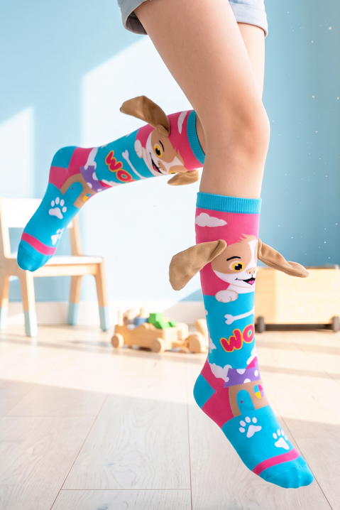 PUPPY PAW térdig érő gyerek zokni 3D kutyus mintával és puha fülekkel, Szín: multicolor, IVET.HU - A te online butikod.