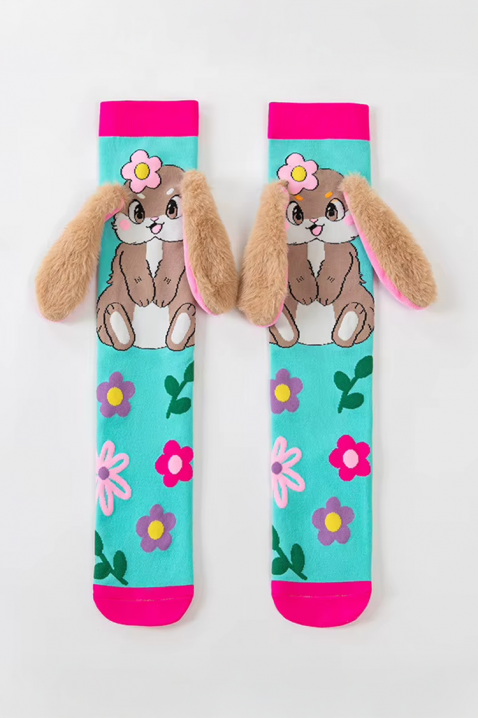 AQUA BUNNY 3D nyuszis, puha fülecskékkel díszített gyerek térdzokni, Szín: világoskék, IVET.HU - A te online butikod.