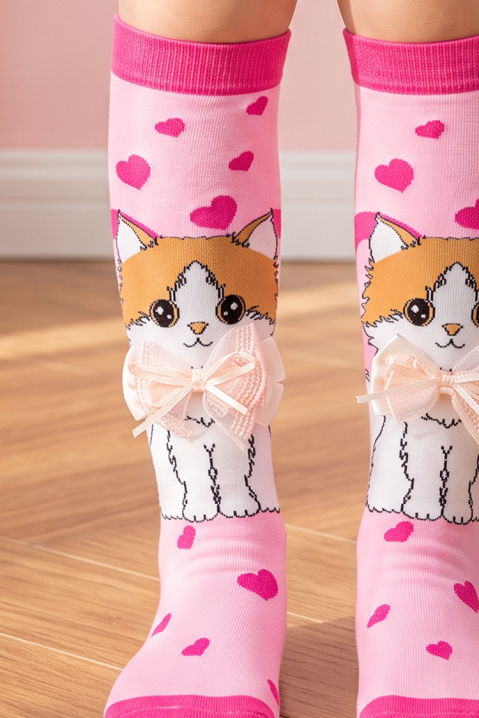 KITTY LOVE térdzokni gyerekeknek 3D cicás mintával és puha masnival, Szín: rózsaszín, IVET.HU - A te online butikod.