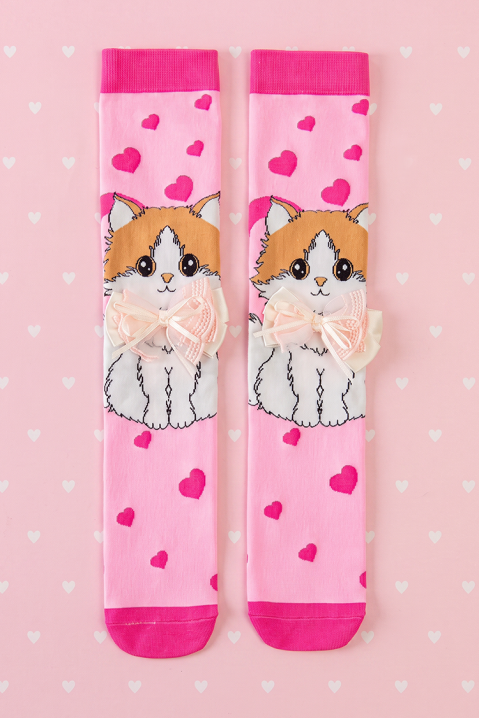 KITTY LOVE térdzokni gyerekeknek 3D cicás mintával és puha masnival, Szín: rózsaszín, IVET.HU - A te online butikod.