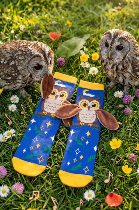 OWL DREAMS 3D nyomott, puha szárnyas bagoly mintás gyerek térdzokni, Szín: kék, IVET.HU - A te online butikod.