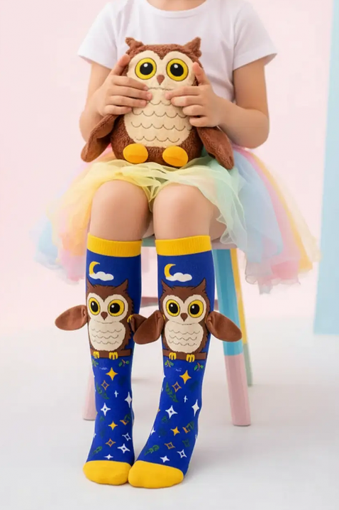 OWL DREAMS 3D nyomott, puha szárnyas bagoly mintás gyerek térdzokni, Szín: kék, IVET.HU - A te online butikod.