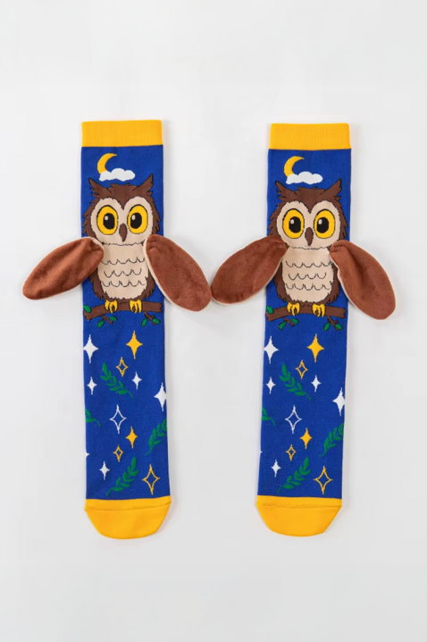 OWL DREAMS 3D nyomott, puha szárnyas bagoly mintás gyerek térdzokni, Szín: kék, IVET.HU - A te online butikod.
