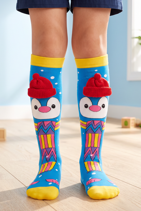 PINGUI HAT 3D pingvines, sapkás gyerek térdzokni, Szín: kék, IVET.HU - A te online butikod.