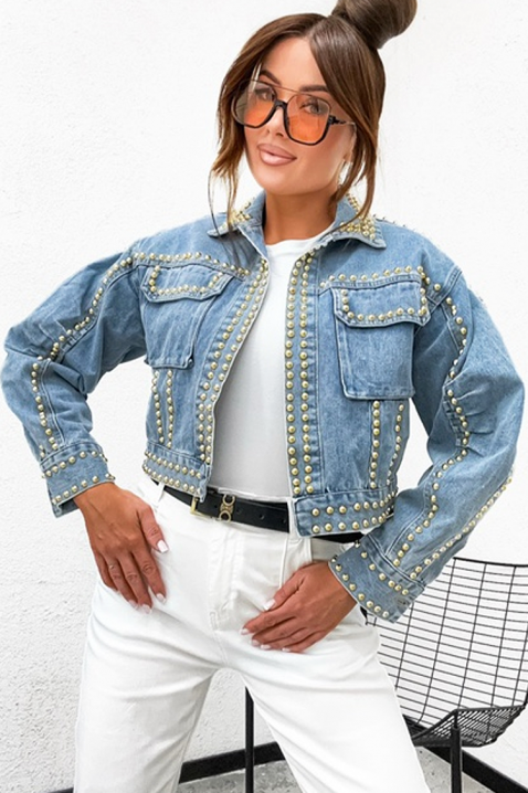 VAMELIANA női farmerdzseki dekoratív fém szegecsekkel, Szín: denim, IVET.HU - A te online butikod.