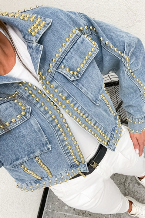 VAMELIANA női farmerdzseki dekoratív fém szegecsekkel, Szín: denim, IVET.HU - A te online butikod.