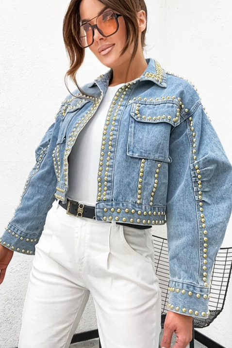 VAMELIANA női farmerdzseki dekoratív fém szegecsekkel, Szín: denim, IVET.HU - A te online butikod.